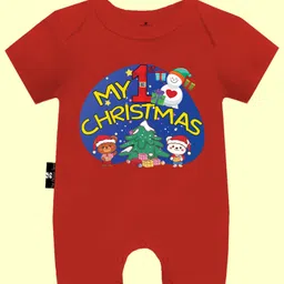 The Peppy Tend Christmas Theme 100% Cotton Half Sleeves My 1st Christmas Text Printed Romper - Red-picture-21