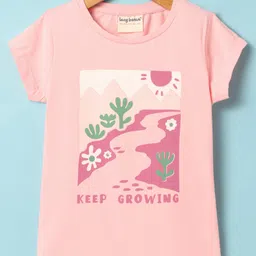 Lazy Bones Sinker Knit Half Sleeves T-Shirt with Keep Growing Print - Pink-picture-20
