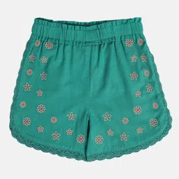 MINI KLUB Cotton Floral Embroidered Shorts - Green-picture-21