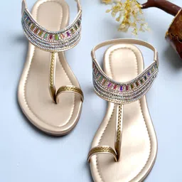 Shoetopia Rhinestones Embellished With Backstrap Heel Sandals - Golden-picture-25