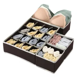 House of Quirk Fabric Utensils Storage Box Set Of 4 Closet Dresser Drawer Organizer Cube Basket Bins For Underwear Bras - Brown-picture-14