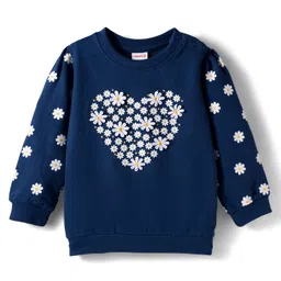 Babyhug Cotton Knit Full Sleeves Sweatshirt With Floral Print & Applique - Navy Blue-picture-16