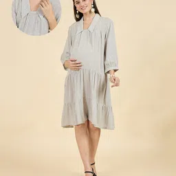 The Kaftan Company Modal Woven Three Fourth Sleeves Polka Dots Printed Maternity Dress - White-picture-13