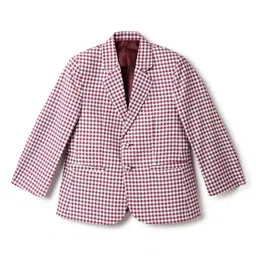 Tales & Stories Cotton Woven Full Sleeves Checked Blazer - Wine-picture-21