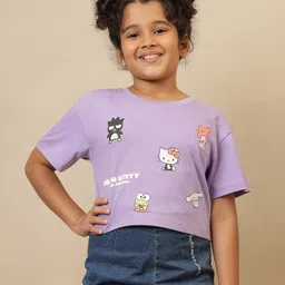 Kidsville Cotton Knit Hello Kitty & Friends Featuring Half Sleeves Characters Printed Tee - Purple-picture-15