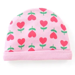 Babyhug 100% Cotton Knit Floral Printed Cap Mittens & Booties Set Pink - Diameter 9.5 cm image 2