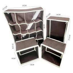 House of Quirk Fabric Utensils Storage Box Set Of 4 Closet Dresser Drawer Organizer Cube Basket Bins For Underwear Bras - Brown image 2