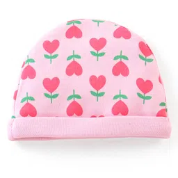 Babyhug 100% Cotton Knit Floral Printed Cap Mittens & Booties Set Pink - Diameter 9.5 cm image 3