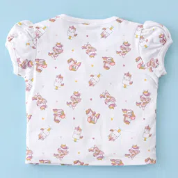 ToffyHouse Cotton Unicorn Embroidery  Dungaree Style Romper with Half Sleeves Printed Top - Pink image 3