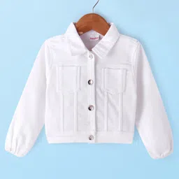 Babyhug Single Jersey Knit Floral Printed Frock with Full Sleeves Solid Colour Jacket - White & Yellow image 3