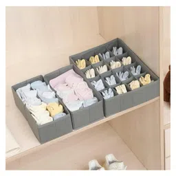 House of Quirk Fabric Utensils Storage Box Set Of 4 Closet Dresser Drawer Organizer Cube Basket Bins For Underwear Bras - Brown image 3