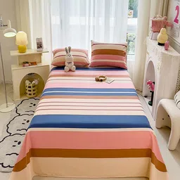 JC HOME Pink & Beige Striped 140 TC King Bedsheet Set 2 m x 2.45 m-picture-0