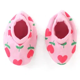 Babyhug 100% Cotton Knit Floral Printed Cap Mittens & Booties Set Pink - Diameter 9.5 cm image 4