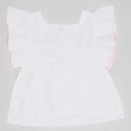 Pantaloons Baby Cotton Woven Flutter Sleeves Floral & Butterfly Embroidered Peplum Top - White image 5