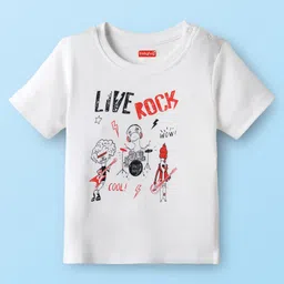 Babyhug Terry Knit Full Sleeves Hooded Front Zipper Jacket T-Shirt & Joggers with Live Rock Text Print - Red & White image 5