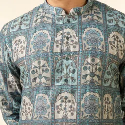 Diwas by Manyavar Ethnic Motifs Printed Mandarin Collar Art Silk Kurta With Pyjamas image 3