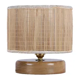 Devansh Beige Wooden Cylindrical Shaped Table Lamp image 2