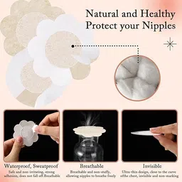 sendria 60 Pcs Cotton Nipple Covers With Case Disposable Nipple Breast Covers for Women Invisible Breast Pasties Comfortable & Sexy Adhesive Satin Petals Nipple Sticker Flower Fashion Clothing Accessory image 4