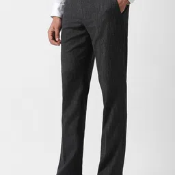 Van Heusen Men Textured Self Design Slim Fit Mid-Rise Plain Flat Front Formal Trousers image 2