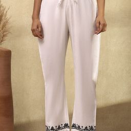 House of Chikankari Women White Solid Chikankari Trousers-picture-38