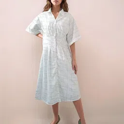 Zink London Women White Printed Slim Fit Midi Dress-image-83