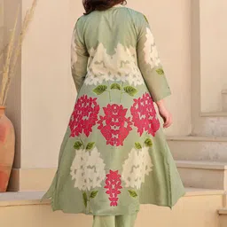 KALINI Floral Printed Round Neck Pleated A-Line Kurta With Trousers image 3