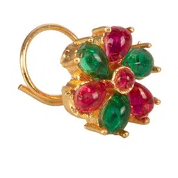 FIROZA Gold-Plated Artificial Stones Studded Padmavati Stud Nosepin image 3