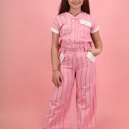 CUTECUMBER Infants Girls Striped Shirt Collar Top With Trousers-picture-47