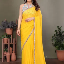 The Textile Hub Women Embellished Pure Georgette Saree-image-13