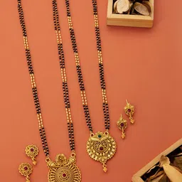 Bhanu diam Set Of 2 Stone-Studded & Beaded Mangalsutra With Earrings image 1