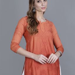 NAZAQAT ETHNIC INDIA Women Chanderi Chikankari Straight Fit Short Kurti with Bakhhiya Work-picture-32