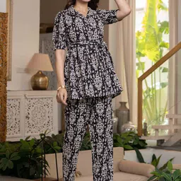 Pistaa Ethnic Motifs Printed Shirt Collar Pure Cotton Tunic With Trousers image 2