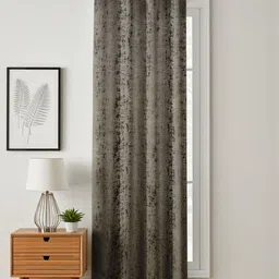 GEET CREATIONS Grey & Black Abstract Printed Room Darkening Velvet Door Curtain-image-51