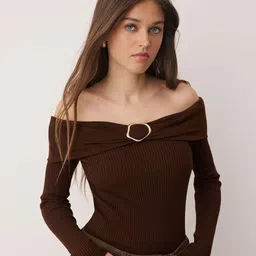 Trendyol Women Ribbed Off-Shoulder Pullover-picture-14