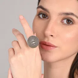 Anvik Silver-Plated Oxidised Adjustable Durga Finger Ring image 4