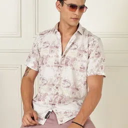 BS BLUE SQUAD Men India Slim Tailored Fit Geometric Printed Spread Collar Casual Shirt image 1