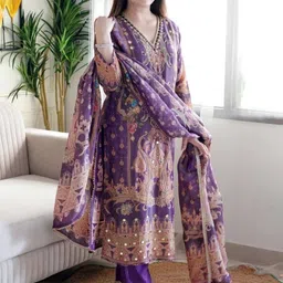 CREEPER Women Ethnic Motifs Printed Regular Mirror Work Kurta with Trousers & With Dupatta image 3
