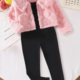 INCLUD Girls Shoulder Straps Basic Jumpsuit With Polar Fleece Jacket-image-20