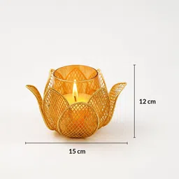 MARKET99 Golden Lotus Glow Single Votive T-Light Candle Holder image 4