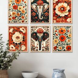 WALLLANE Brown & Red6 Pieces Wood Floral and Botanical Wall Paintings-picture-34
