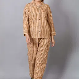 Miss & Chief Women Striped Printed Lapel Collar Night suit-picture-11