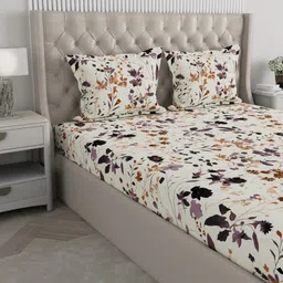 Raymond Home Off White & Mustard Floral 120 TC King Bedsheet With 2 Pillow Covers image 4