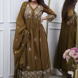 CREEPER Women Ethnic Motifs Embroidered Anarkali Kurta with Trousers & Dupatta-image-11