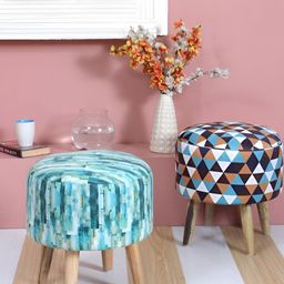 Shadowkart Set Of 2 Printed Wooden Velvet Ottomans-picture-44