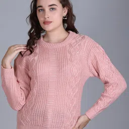 The Roadster Lifestyle Co. Women Open-Knit Round Neck Long Sleeve Pullover Sweater-image-50