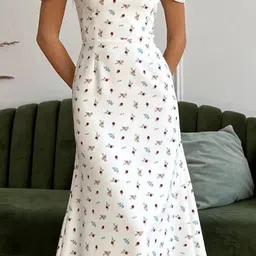 StyleCast Floral Printed Puff Sleeve Square Neck Fit and Flare Midi Dress image 2