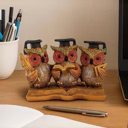 SMOKEY COCKTAIL Brown & Yellow Scholar Owl With Knowledge Book Showpiece-picture-17