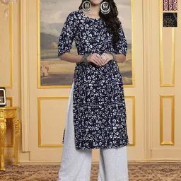 HERE&NOW Selection Of 3 Floral Printed Round Neck Straight Kurta-picture-17