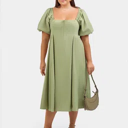 Virgio Women Plus Size Square Neck Maxi Solid Short Sleeves Fit and Flare Dress image 2