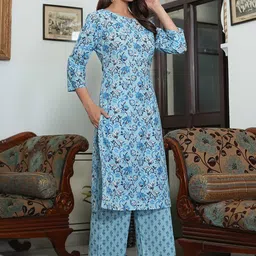 SAK JAIPUR Women Floral Printed Cotton Kurta with Palazzo image 5